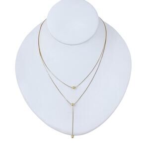 Estate Gold-Tone Sterling Silver 925 Layered Lariat Bead Necklace 14"-15.5"